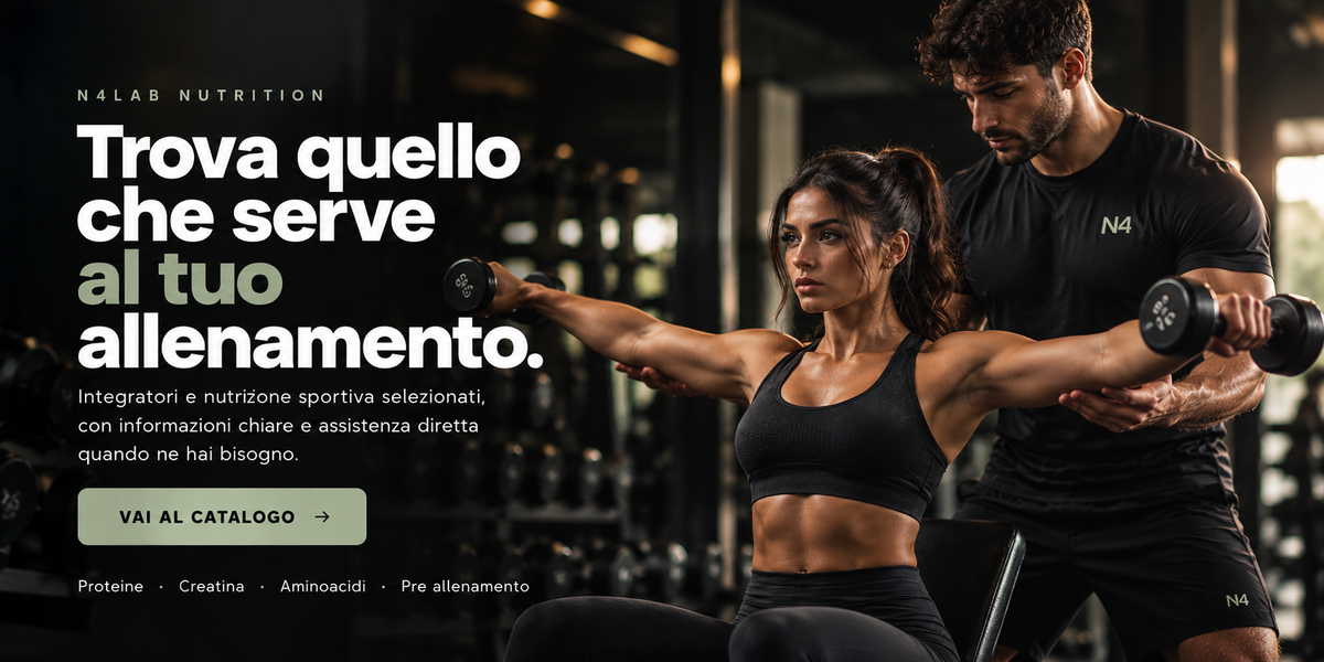 N4LAB Nutrition: trova quello che serve al tuo allenamento. Integratori e nutrizione sportiva selezionati, con informazioni chiare e assistenza diretta. Proteine, creatina, aminoacidi, pre allenamento.